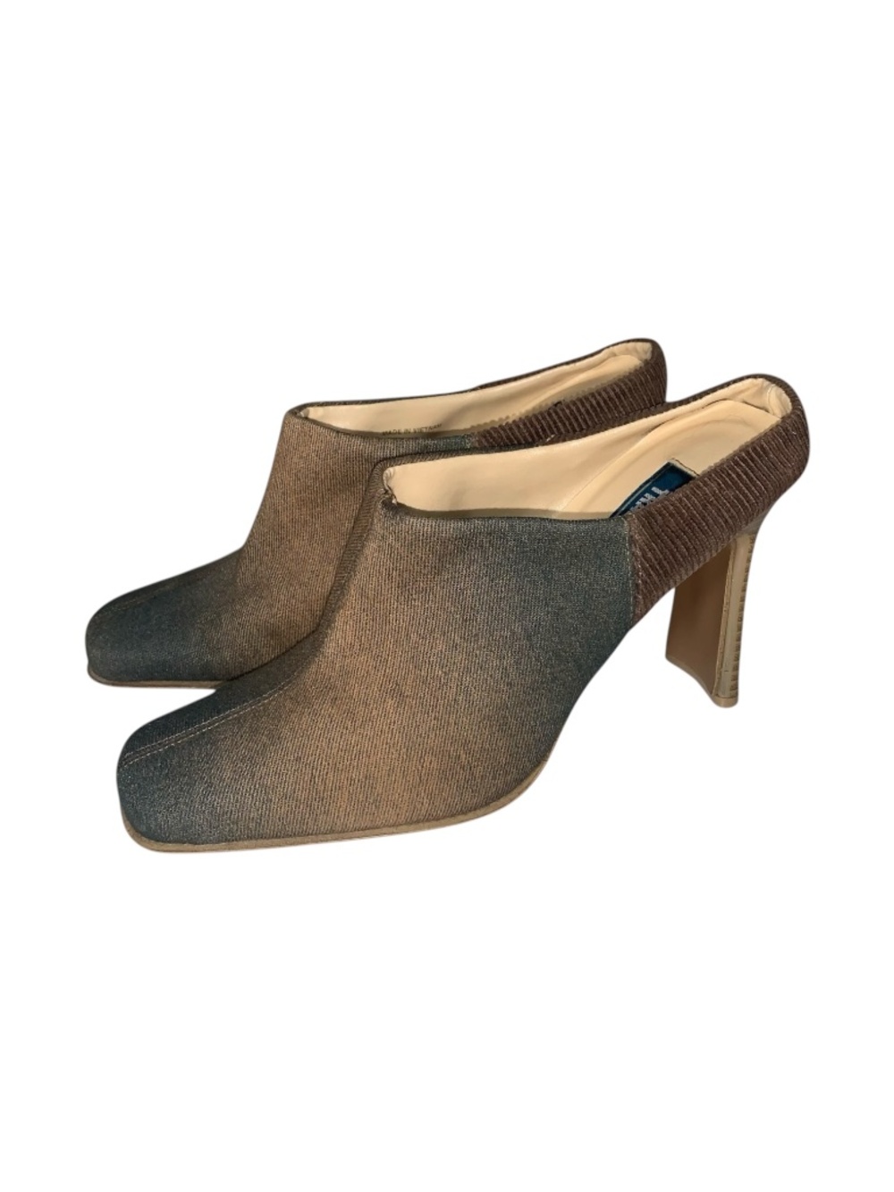 Transit Corduroy Heeled Mule Shoes Women’s 7 US Brown Tan‎ Green Ombre